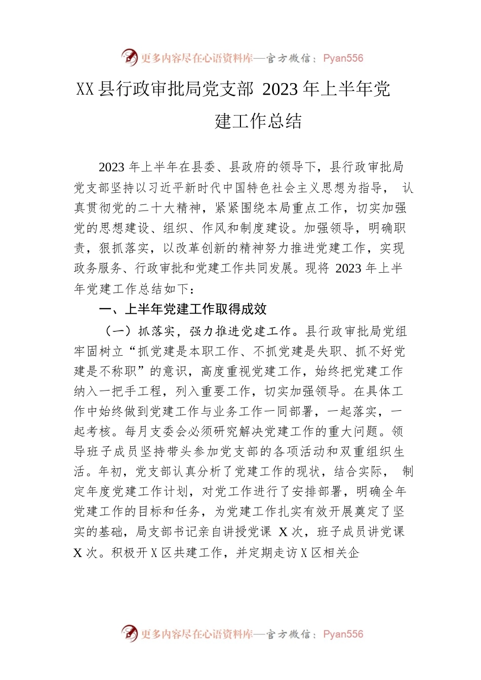 县行政审批局党支部2023年上半年党建工作总结.docx_第1页
