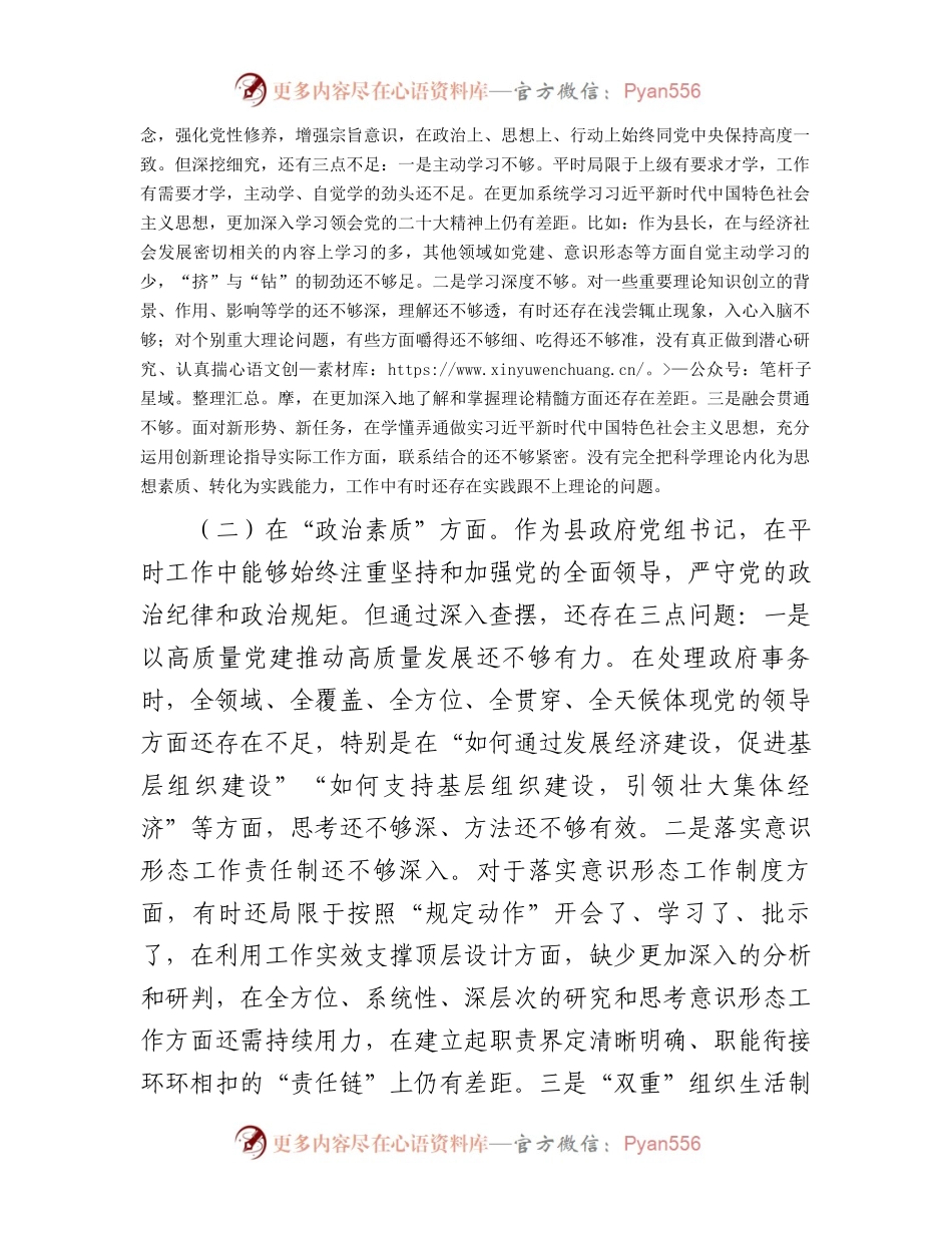 县长2023年主题教育专题民主生活会个人对照检查材料.docx_第2页