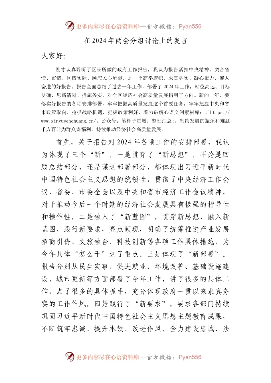 在2024年两会分组讨论上的发言（对政府工作报告点评肯定）.docx_第1页