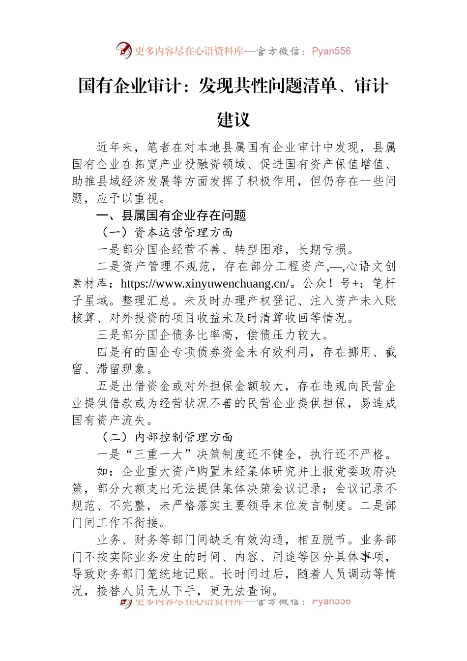 国有企业审计：发现共性问题清单、审计建议.docx_第1页