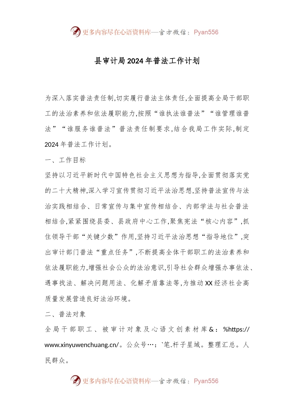 县审计局2024年普法工作计划.docx_第1页