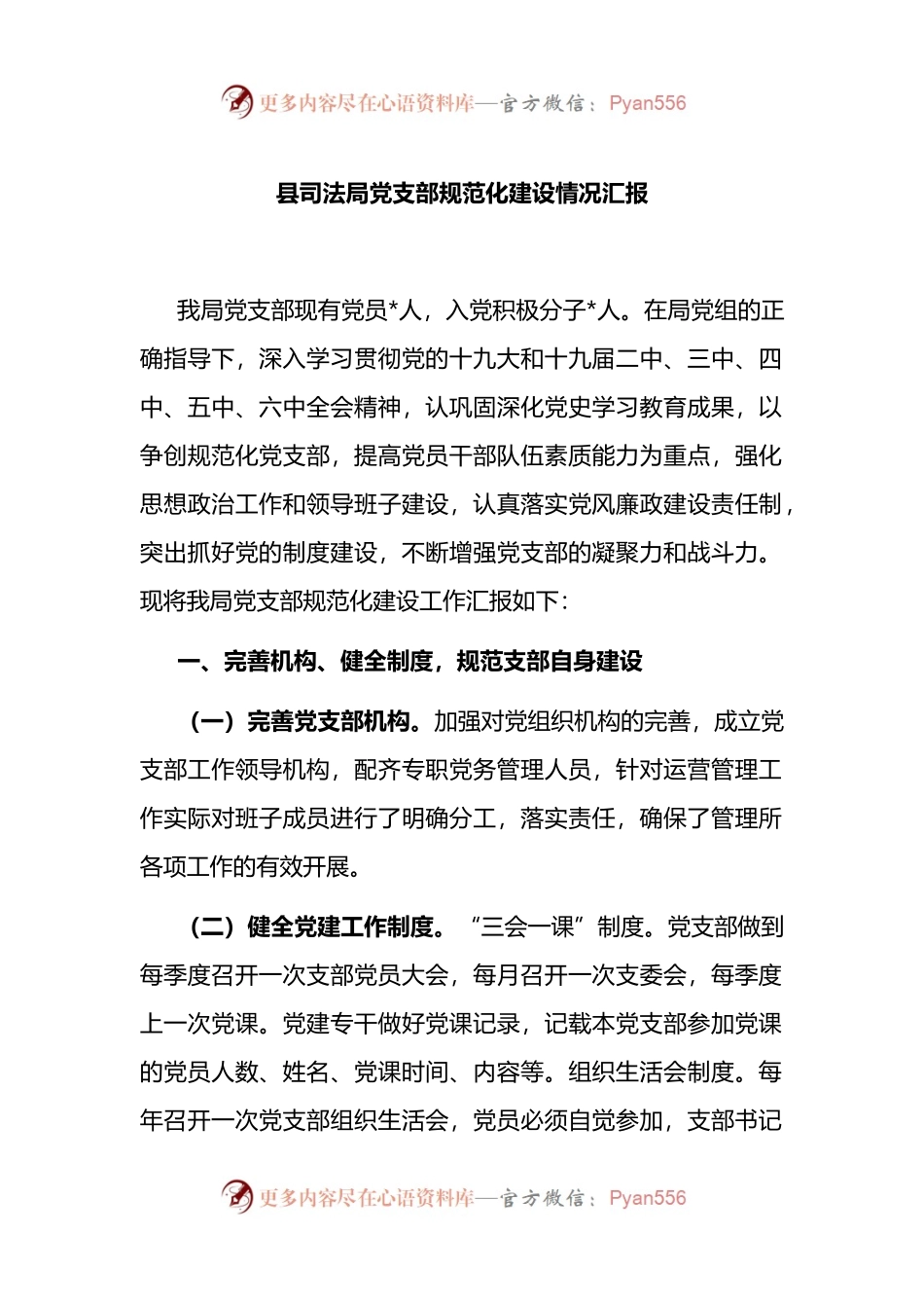 县司法局党支部规范化建设情况汇报 （2） （2）.docx_第1页
