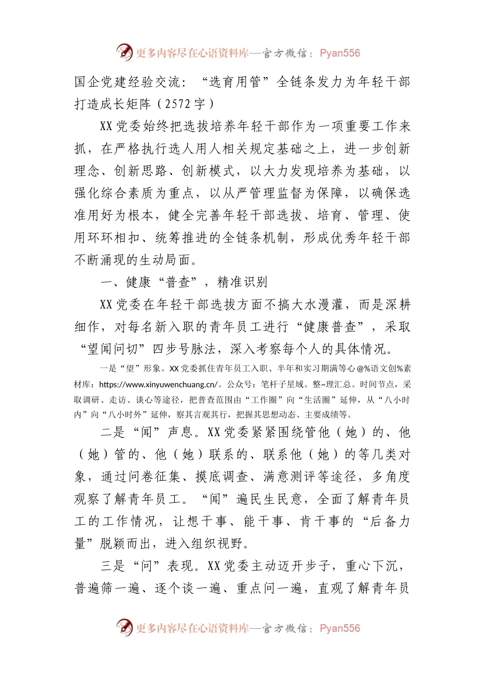 国企党建经验交流：“选育用管”全链条发力为年轻干部打造成长矩阵.docx_第1页