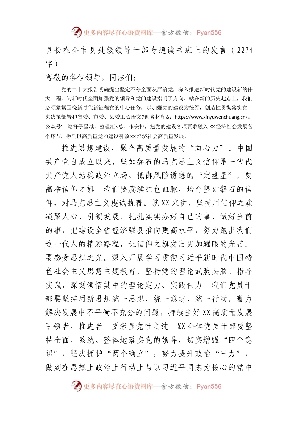县长专题读书班上的发言（二十大）.docx_第1页