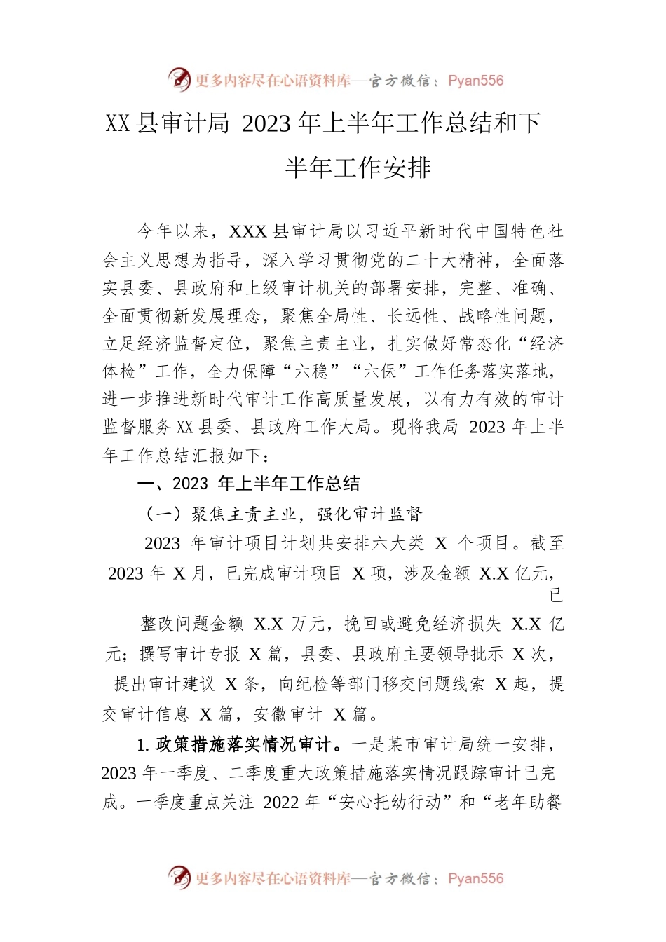 县审计局2023年上半年工作总结和下半年工作安排（20230625）.docx_第1页