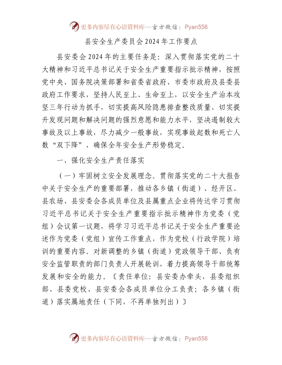 县安全生产委员会2024年工作要点.docx_第1页