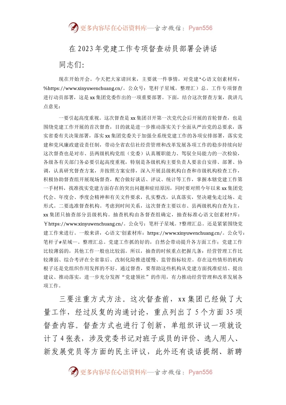 在2023年党建工作专项督查动员部署会讲话（公司）.docx_第1页