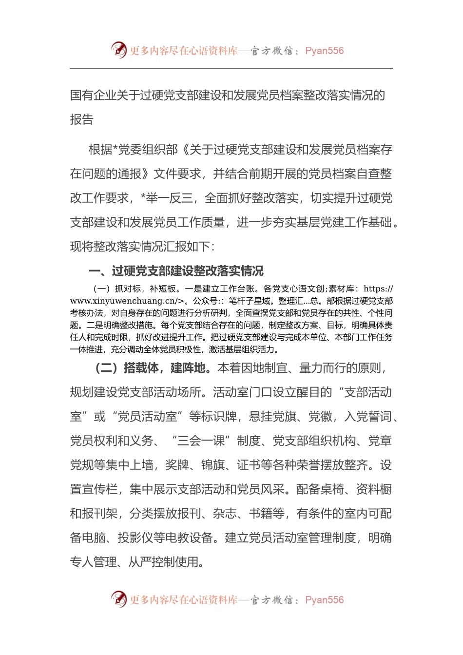 国有企业关于过硬党支部建设和发展党员档案整改落实情况的报告.docx_第1页