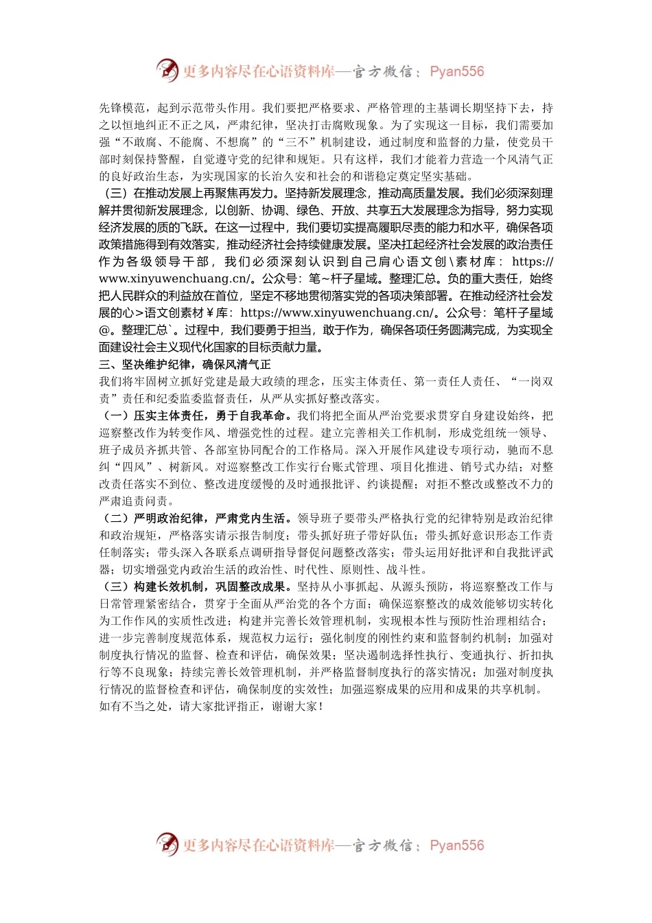 在2024年巡察整改反馈会上的表态发言.docx_第2页