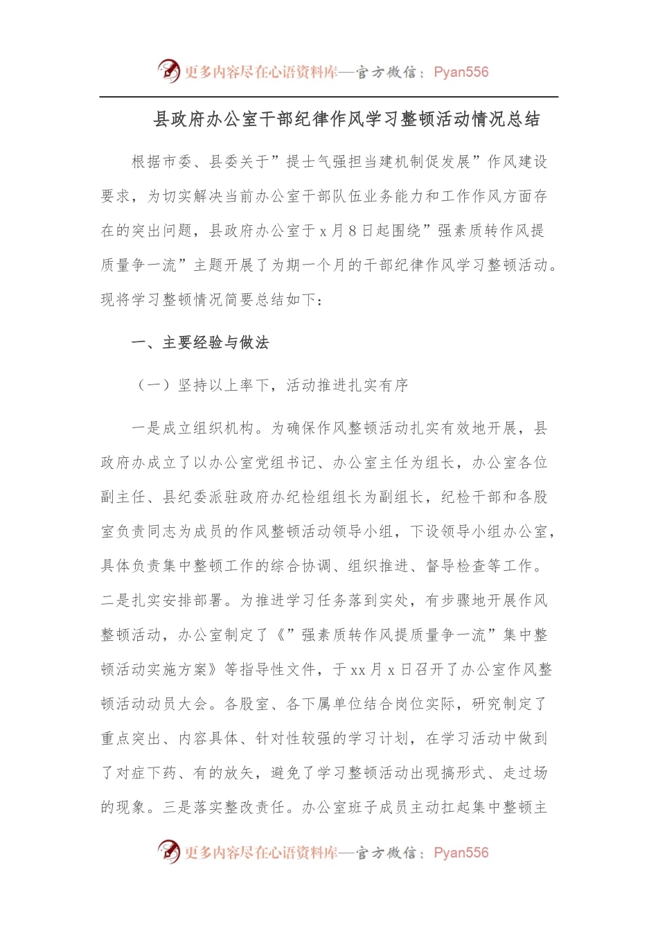 县政府办公室干部纪律作风学习整顿活动情况总结.docx_第1页