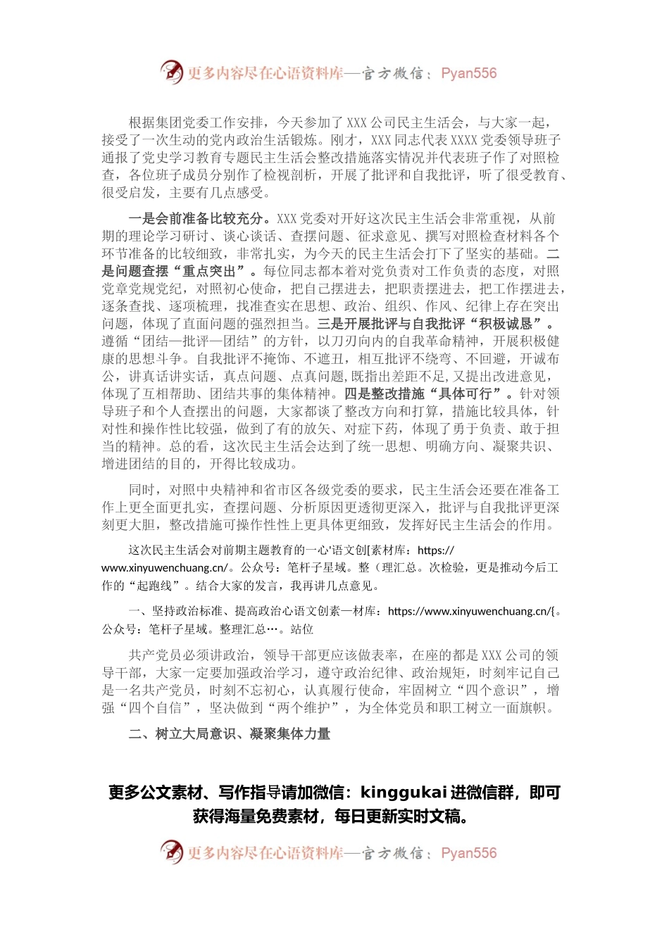 国有企业党史学习教育专题民主生活会点评提纲.docx_第1页