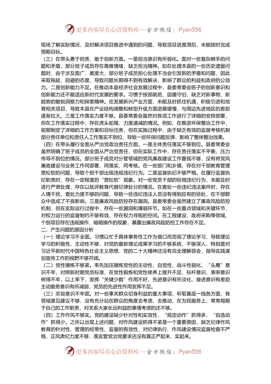 县委常委会领导班子2024年度专题民主生活会对照检查材料（四个带头）.docx_第2页
