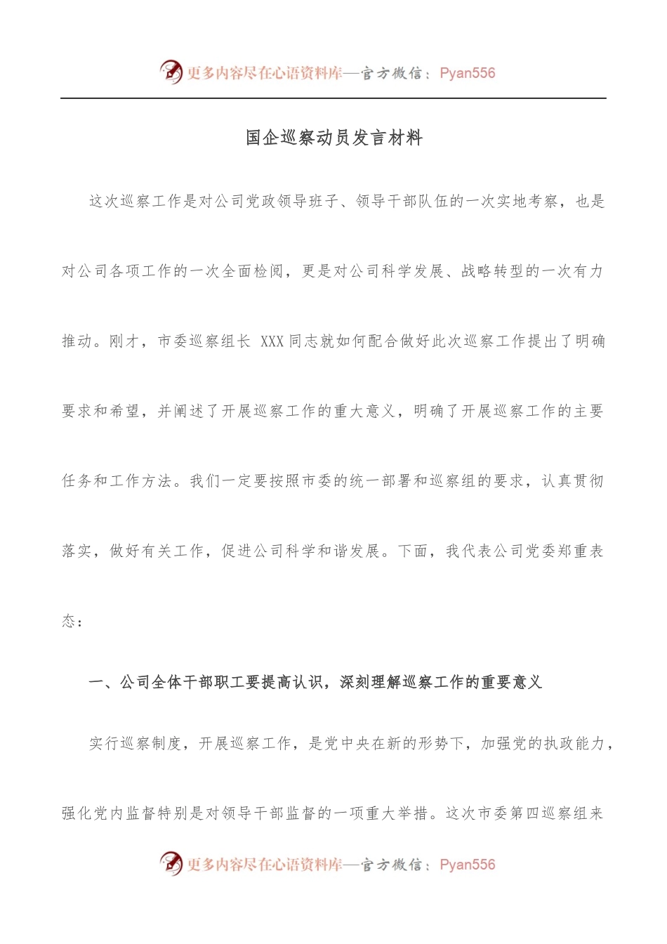 国企巡察动员发言材料.docx_第1页