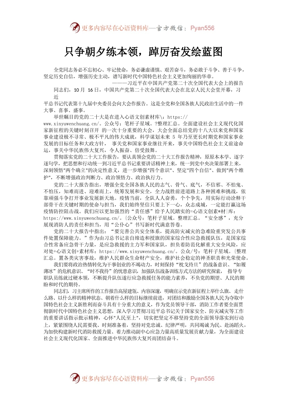 只争朝夕练本领，踔厉奋发绘蓝图.docx_第1页