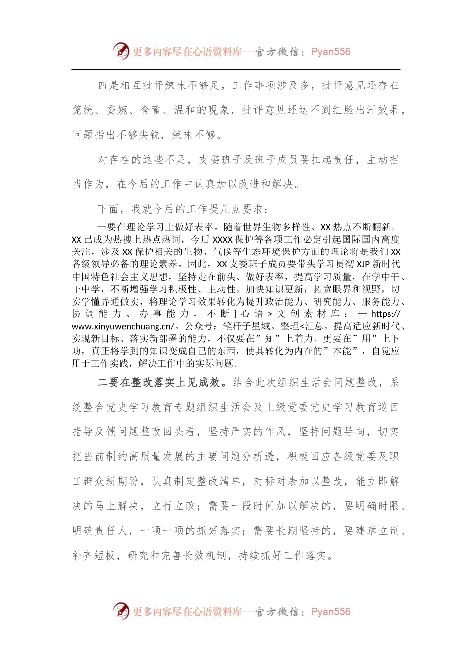 国企上级党委对党支部组织生活会的点评意见.docx_第2页