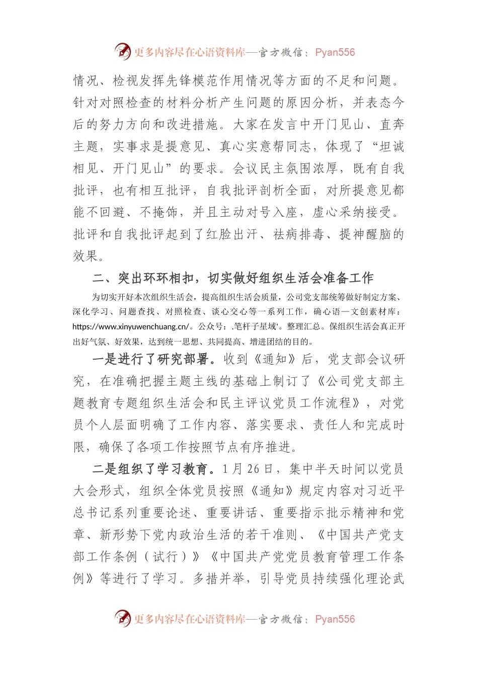 国企党支部2023年度组织生活会及民主评议党员开展情况报告.docx_第2页