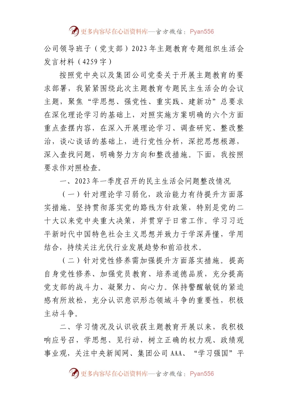 国企党员2023年主题教育专题组织生活会发言材料.docx_第1页