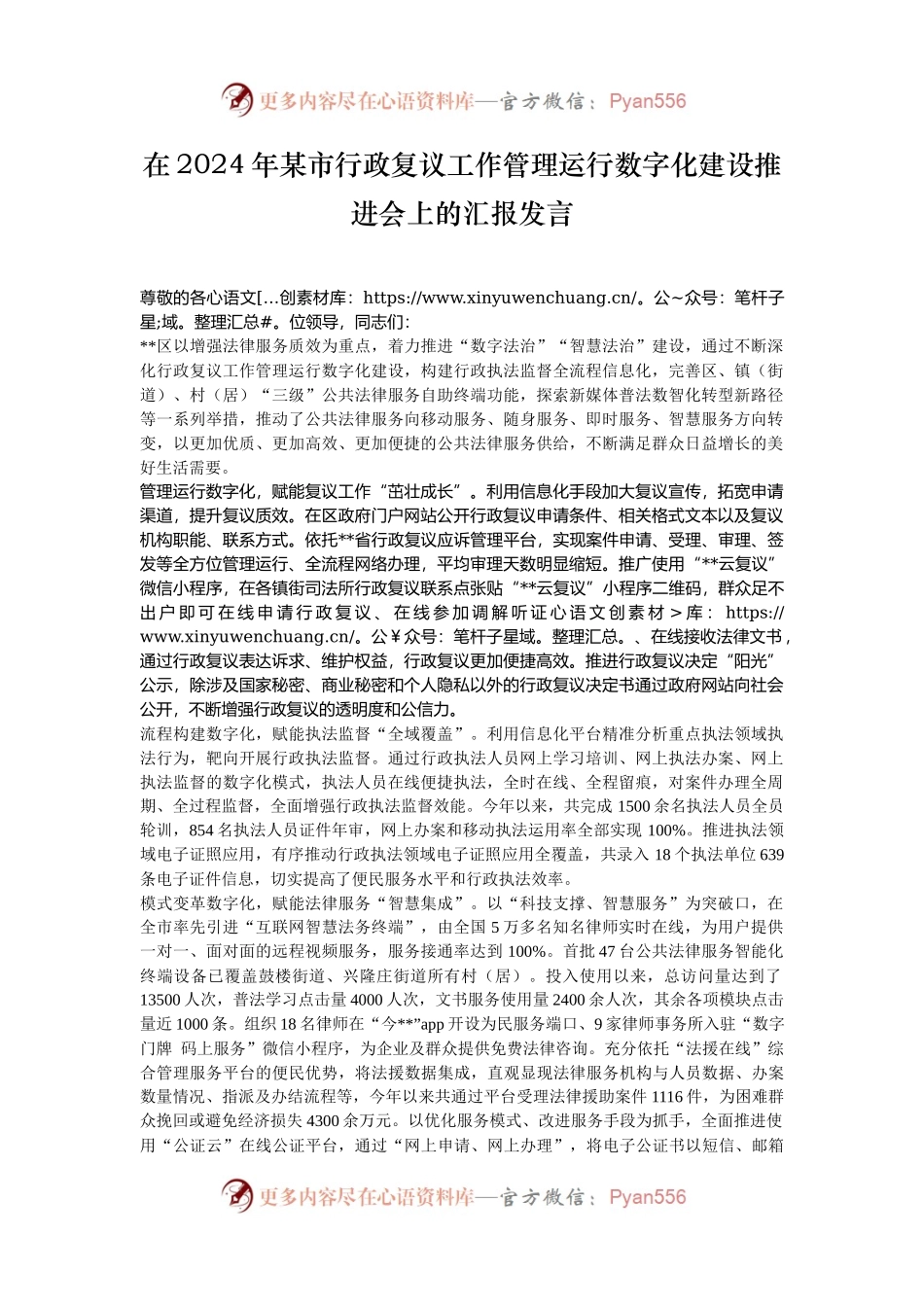 在2024年某市行政复议工作管理运行数字化建设推进会上的汇报发言.docx_第1页