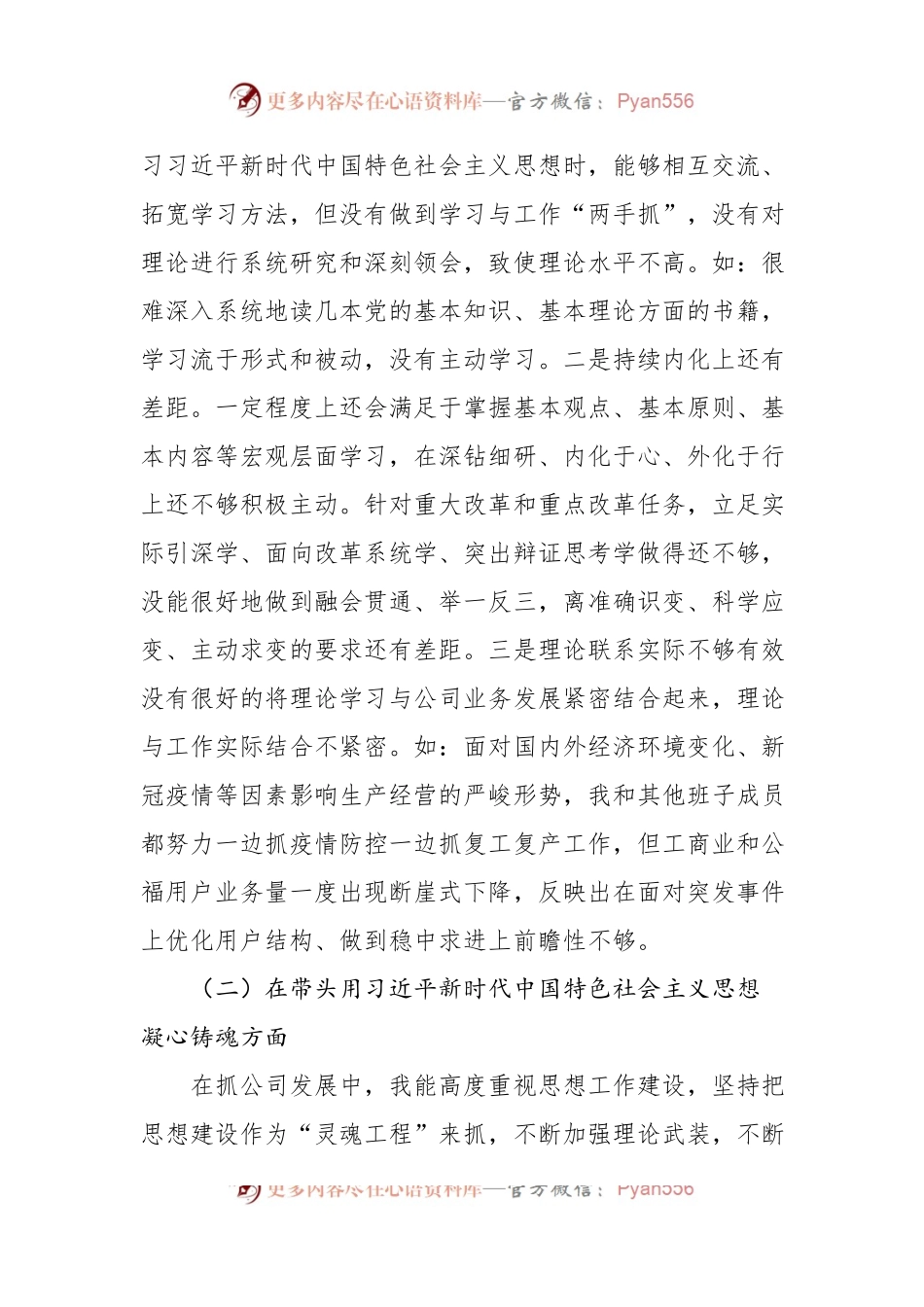 国企党委书记2022年度民主生活会“六个带头”对照检查材料.docx_第2页