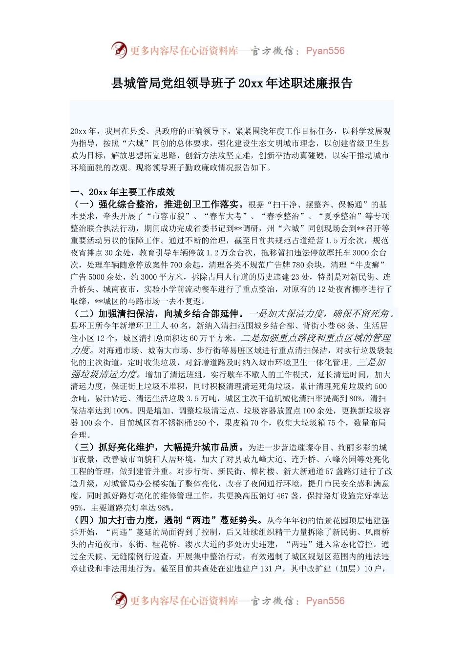 县城管局党组领导班子20XX年述职述廉报告.docx_第1页