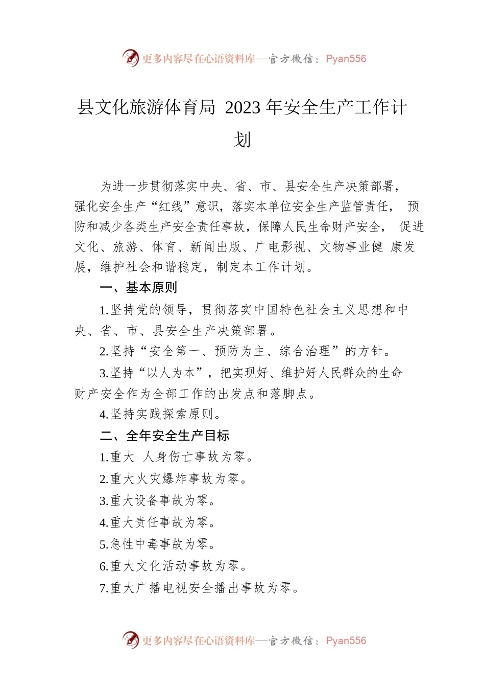 县文化旅游体育局2023年安全生产工作计划.docx_第1页