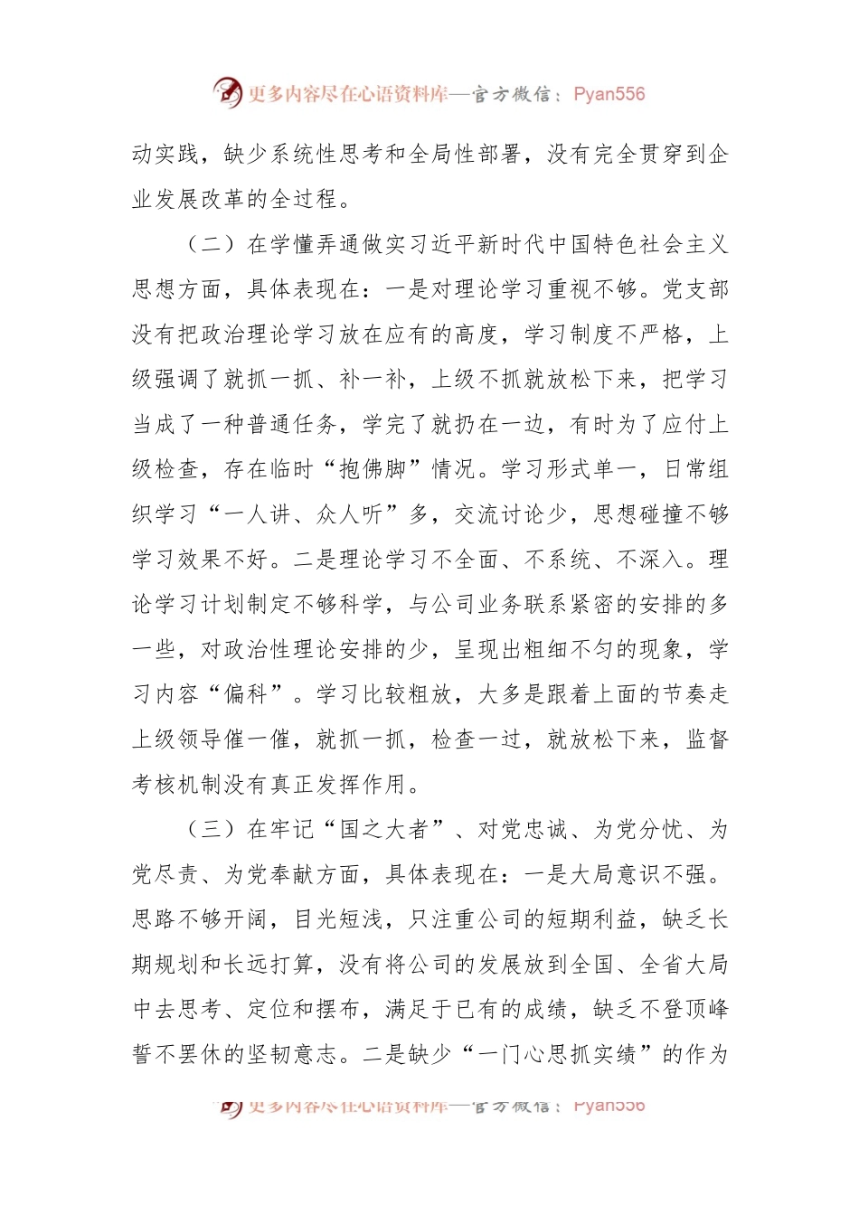 国企公司党支部2022年度组织生活会班子对照检查材料.docx_第2页