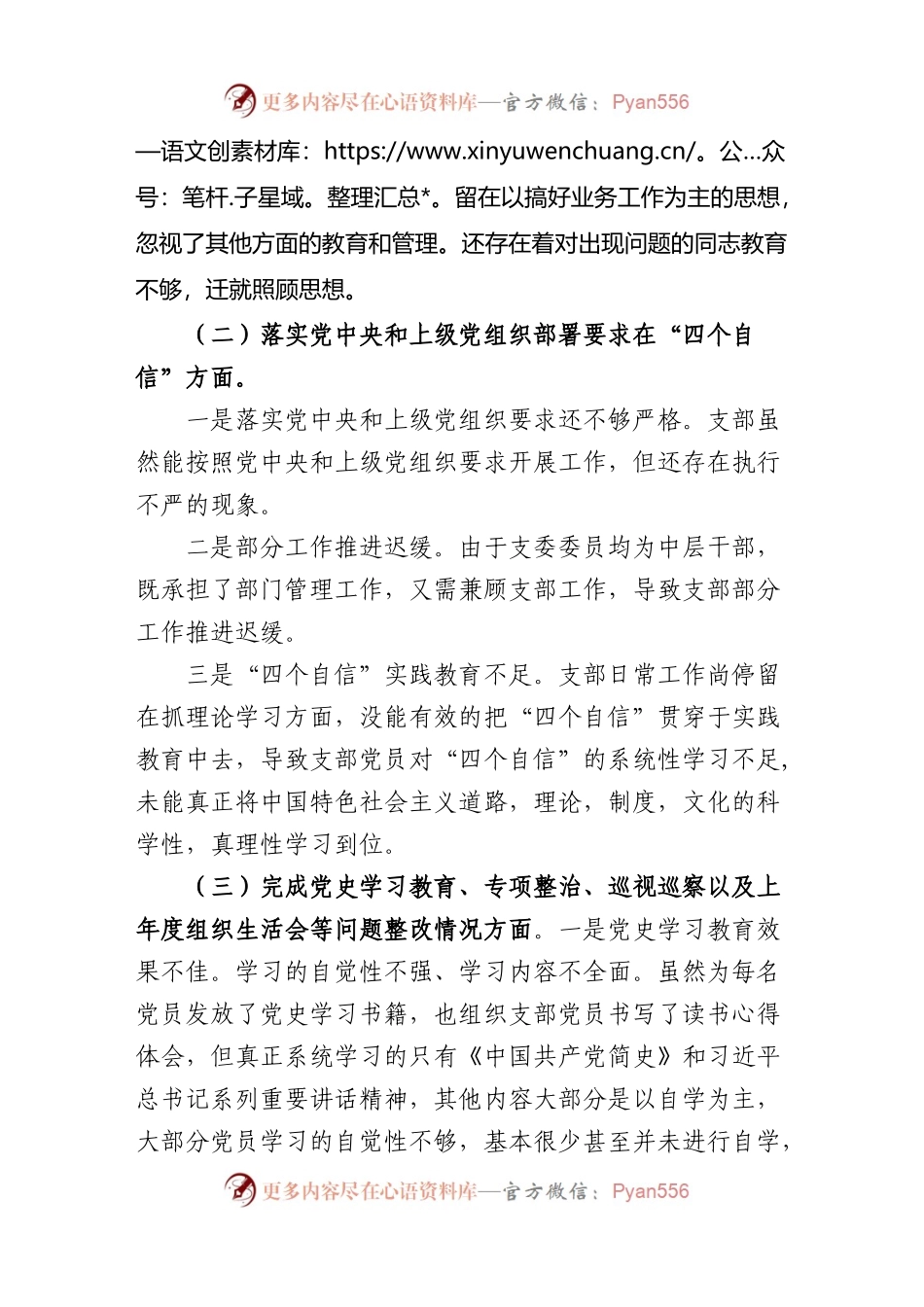 国有企业党支部2023年度六个带头组织生活会对照检查材料范文..docx_第2页