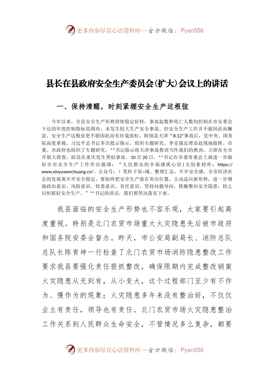县长在县政府安全生产委员会(扩大)会议上的讲话.docx_第1页