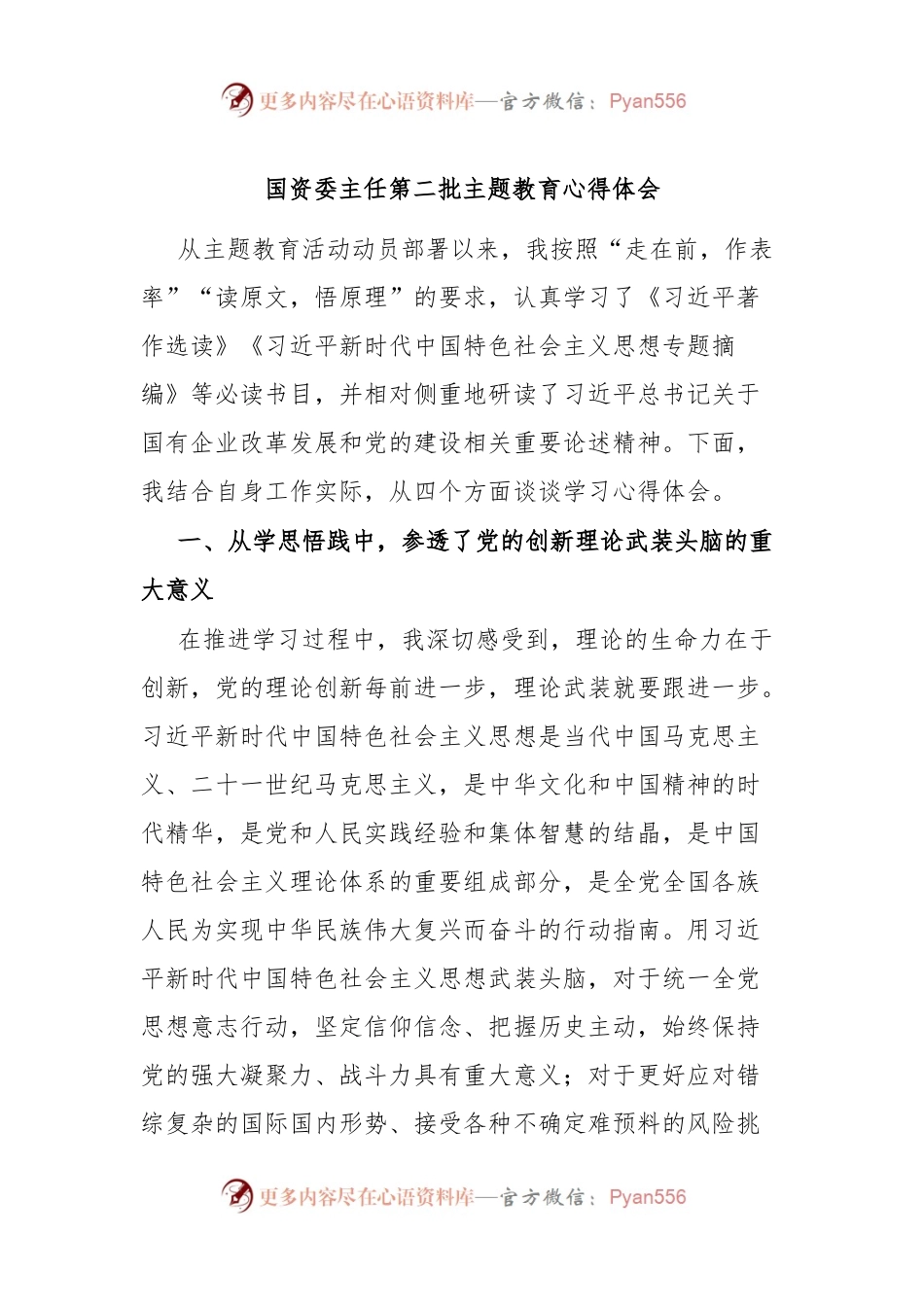 国资委主任第二批主题教育心得体会.docx_第1页
