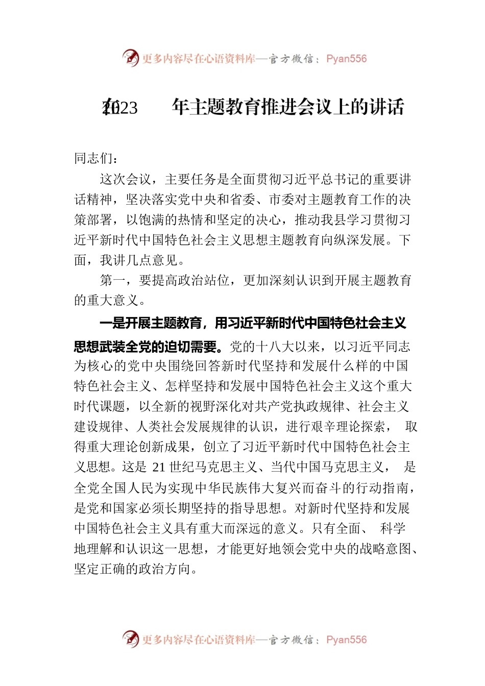 在2023年主题教育推进会议上的讲话.docx_第1页