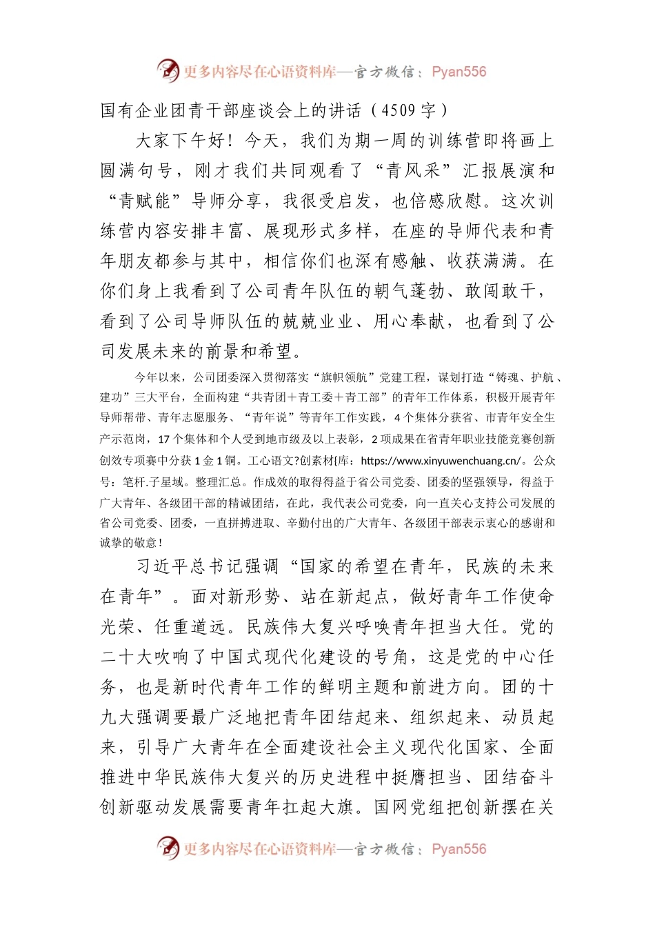 国企团青干部座谈会上的讲话.docx_第1页
