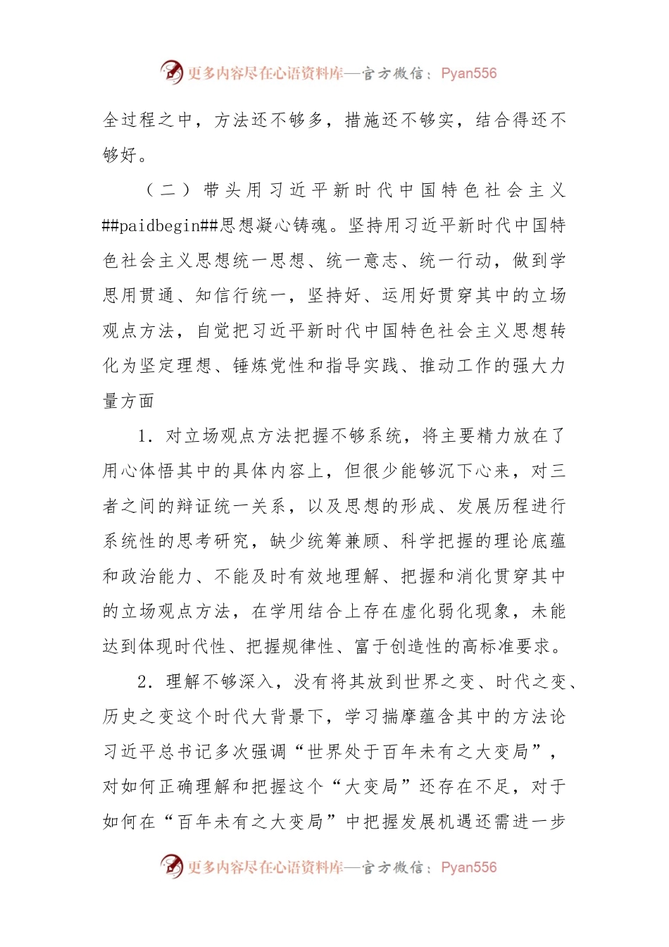 国企银行班子成员2022年民主生活会对照检查材料.docx_第2页