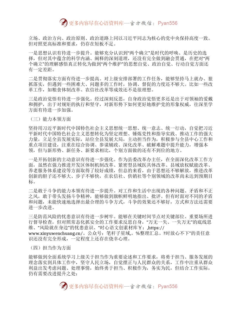 县委常委、办公室主任2023年度专题民主生活会个人对照检查发言提纲.docx_第2页