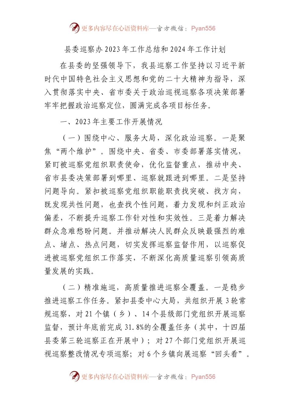 县委巡察办2023年工作总结.docx_第1页
