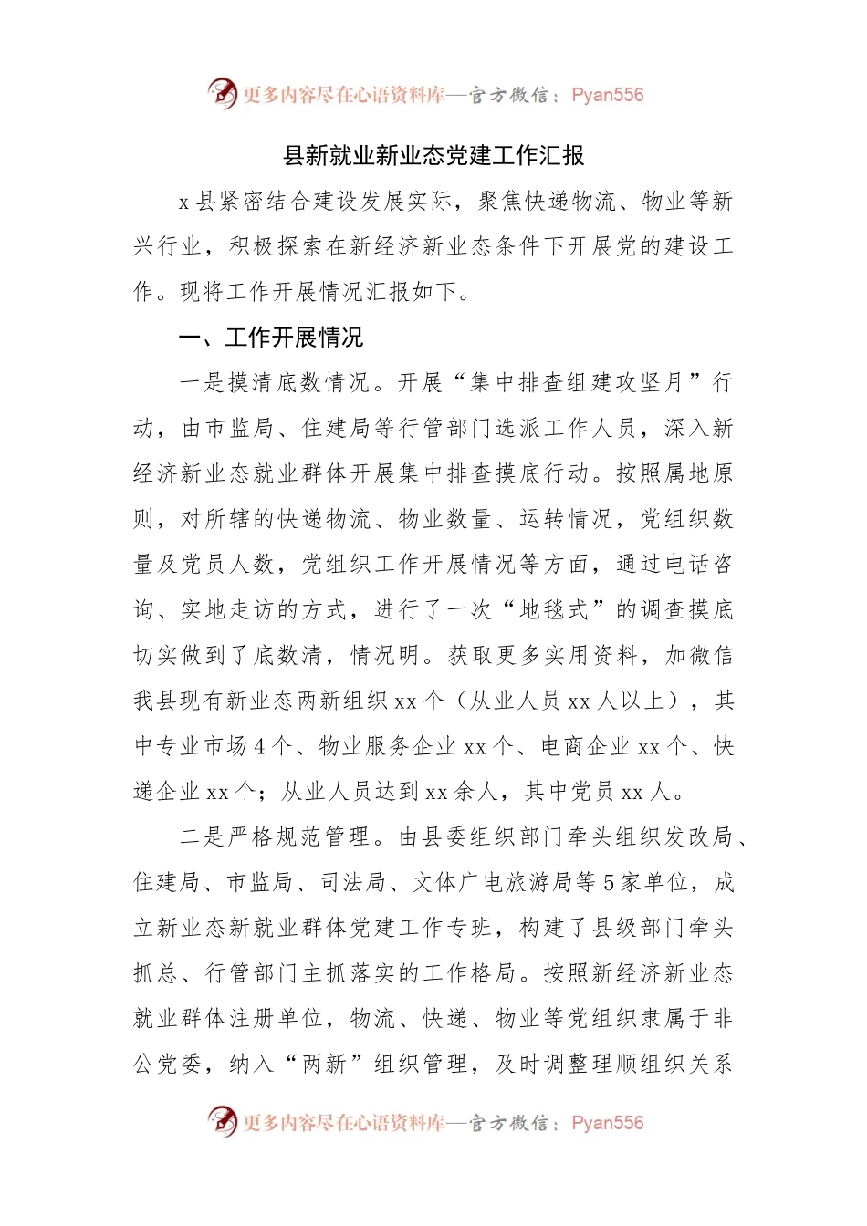 县新就业新业态党建工作汇报.docx_第1页