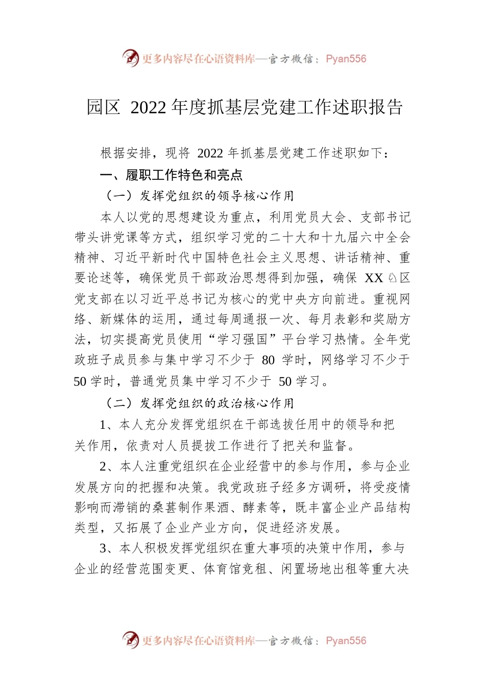 园区2022年度抓基层党建工作述职报告.docx_第1页