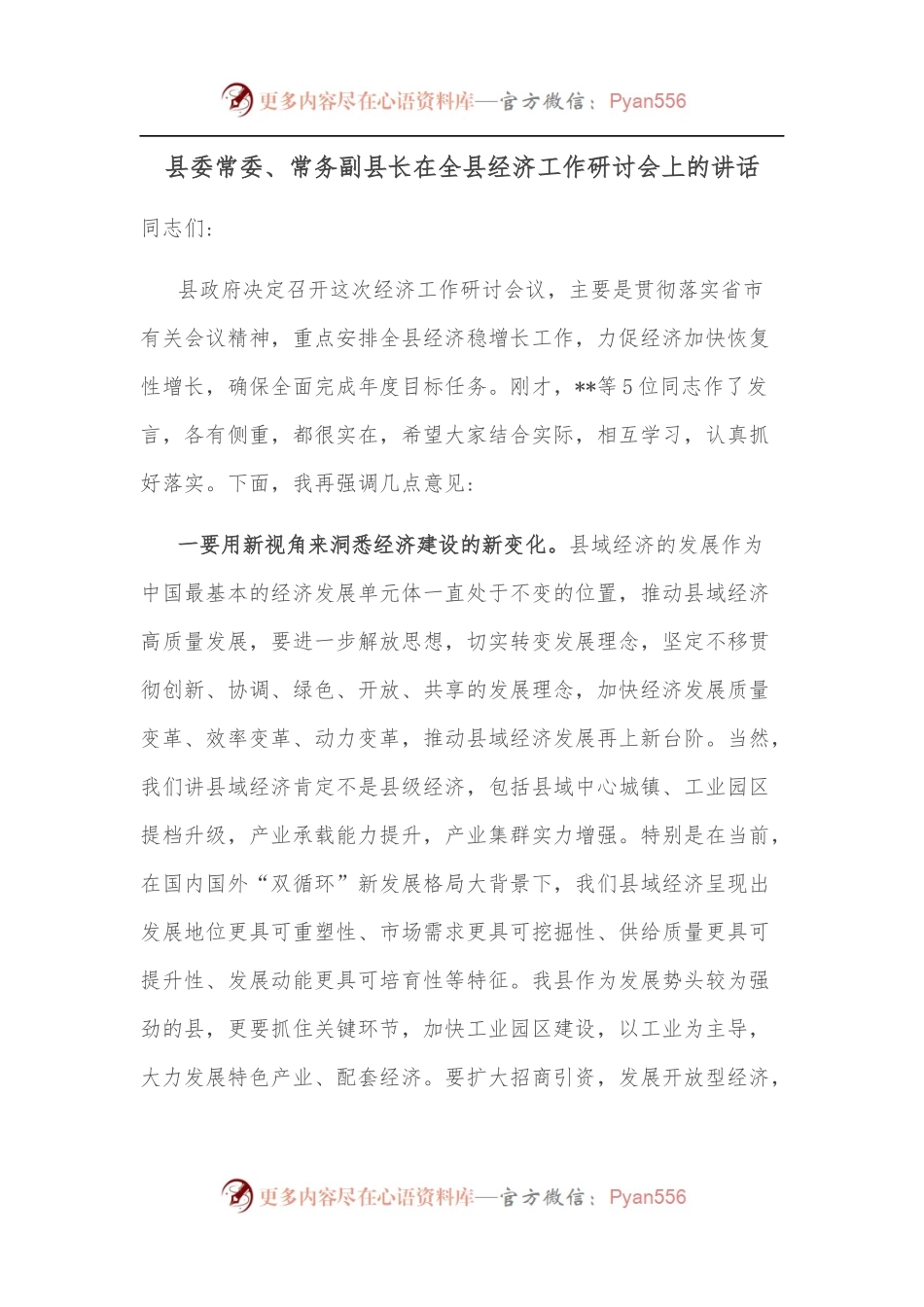 县委常委、常务副县长在全县经济工作研讨会上的讲话.docx_第1页
