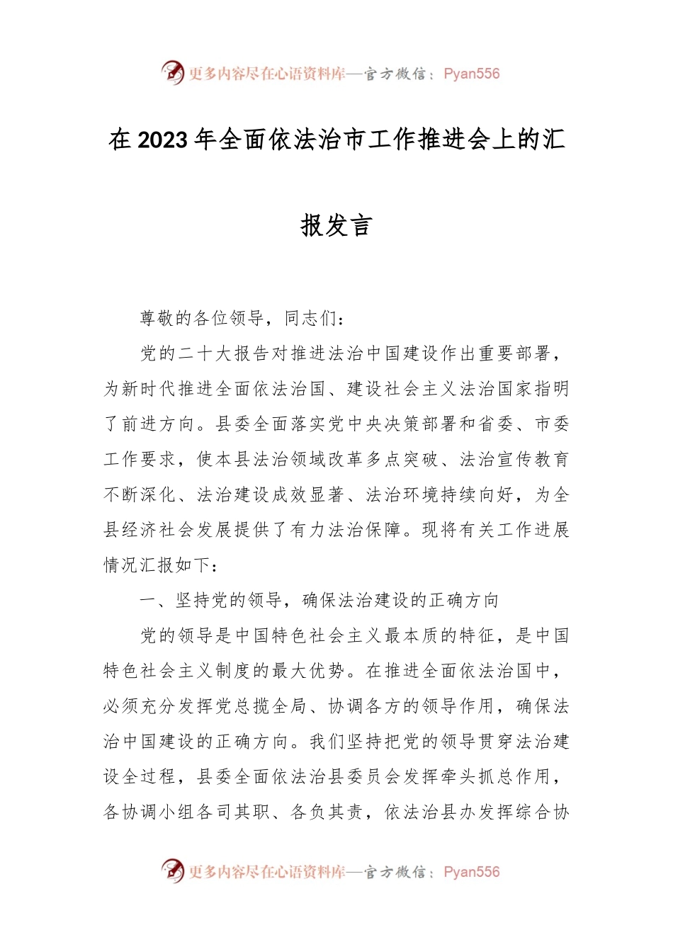 在2023年全面依法治市工作推进会上的汇报发言.docx_第1页