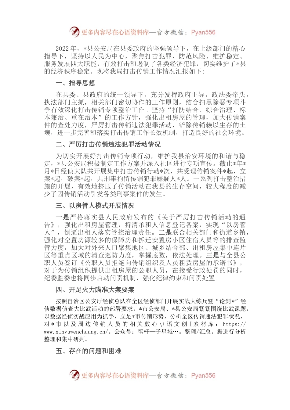 县公安局经侦大队打击传销工作汇报.docx_第1页