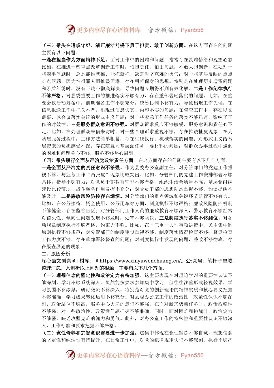 县委办副主任2024年度民主生活会个人对照检查材料（四个带头）.docx_第2页