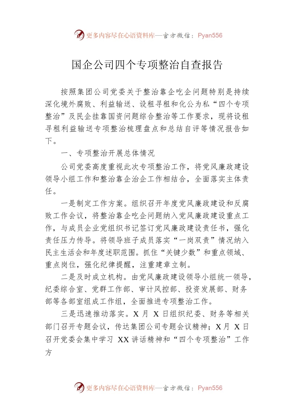国企公司四个专项整治自查报告.docx_第1页