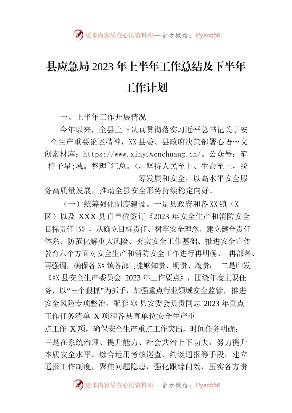 县应急局2023年上半年工作总结及下半年工作计划(20230731).docx_第1页