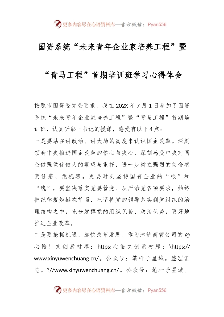 国资系统“未来青年企业家培养工程”暨“青马工程”首期培训班学习心得体会.docx_第1页