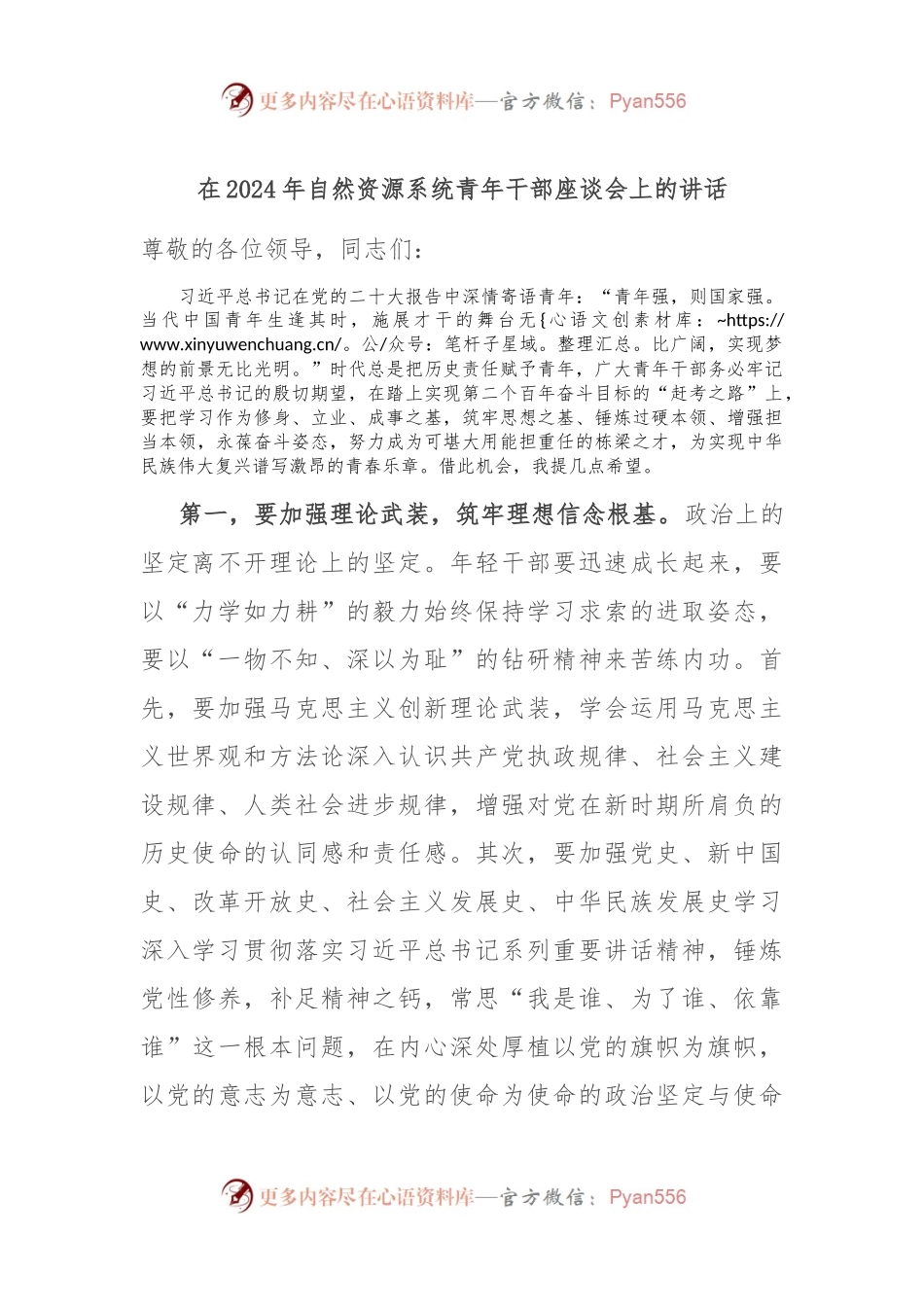 在2024年自然资源系统青年干部座谈会上的讲话.docx_第1页