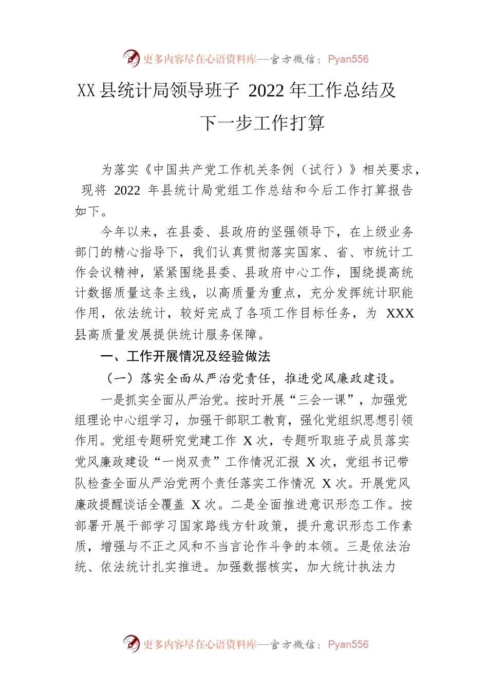县统计局领导班子2022年工作总结及下一步工作打算.docx_第1页