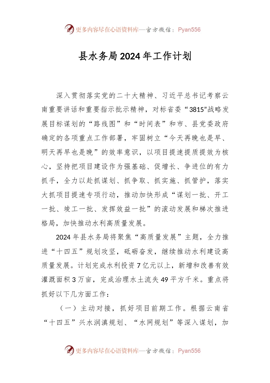 县水务局2024年工作计划.docx_第1页