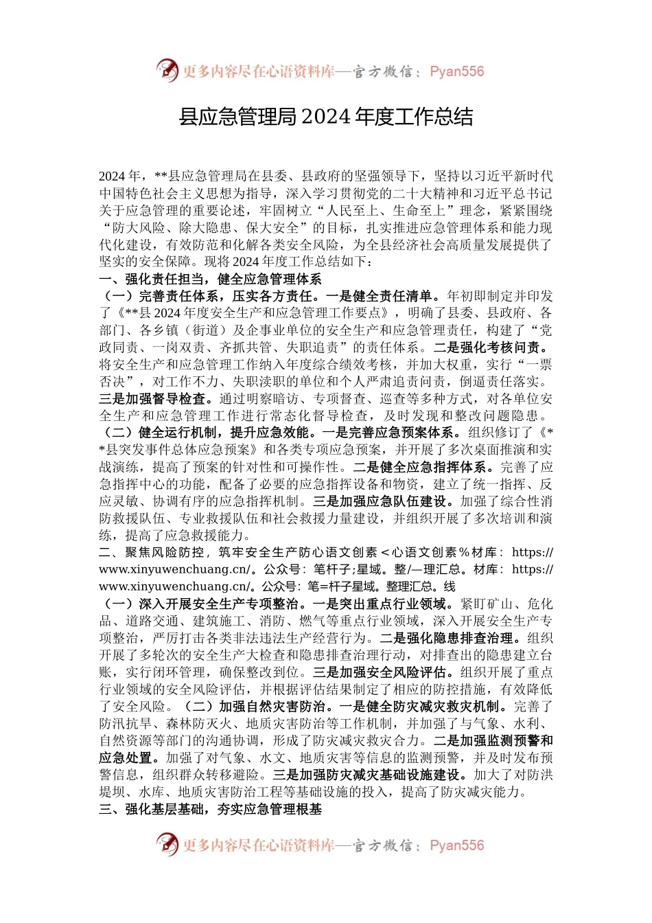 县应急管理局2024年度工作总结.docx_第1页