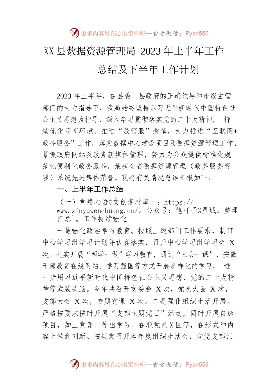 县数据资源管理局2023年上半年工作总结及下半年工作计划（20230621）.docx_第1页