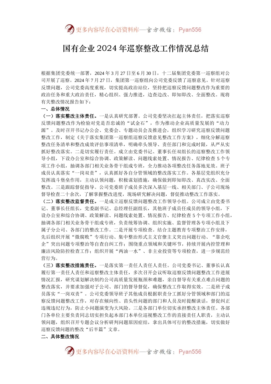 国有企业2024年巡察整改工作情况总结.docx_第1页
