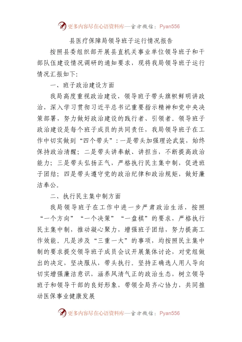 县医疗保障局领导班子运行情况报告.docx_第1页